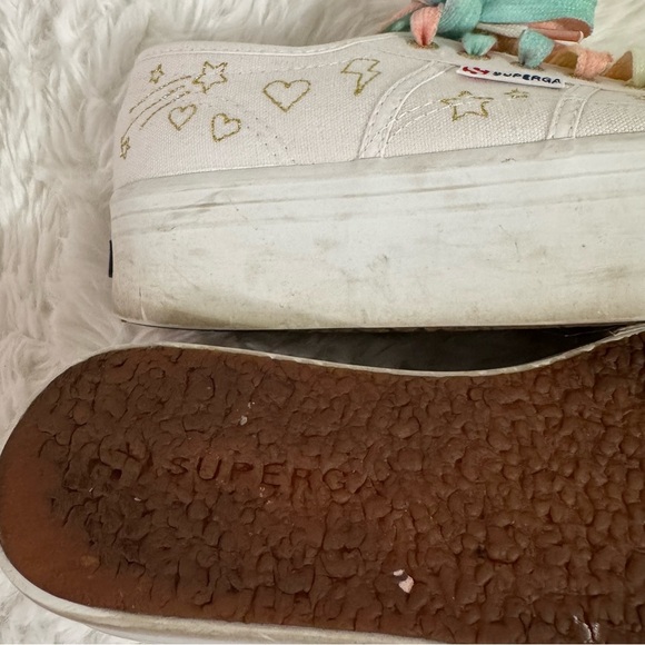Superga White Platform Sneakers with Multicolor Laces Size 6 - Picture 6 of 15